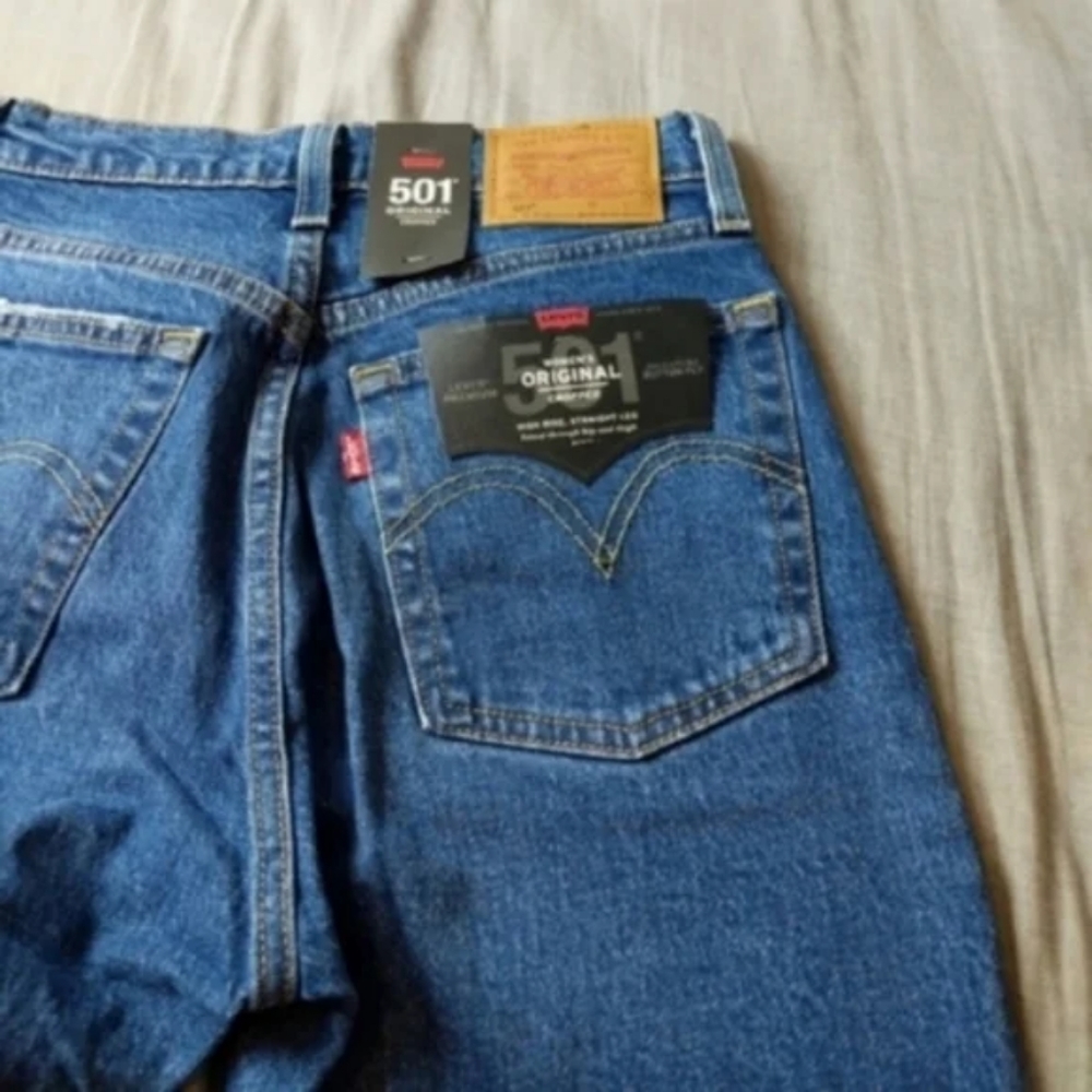Levi's 501 Crop High Rise Denim Jeans Charleston Fun Mom 90s Straight Leg - Picture 10 of 10